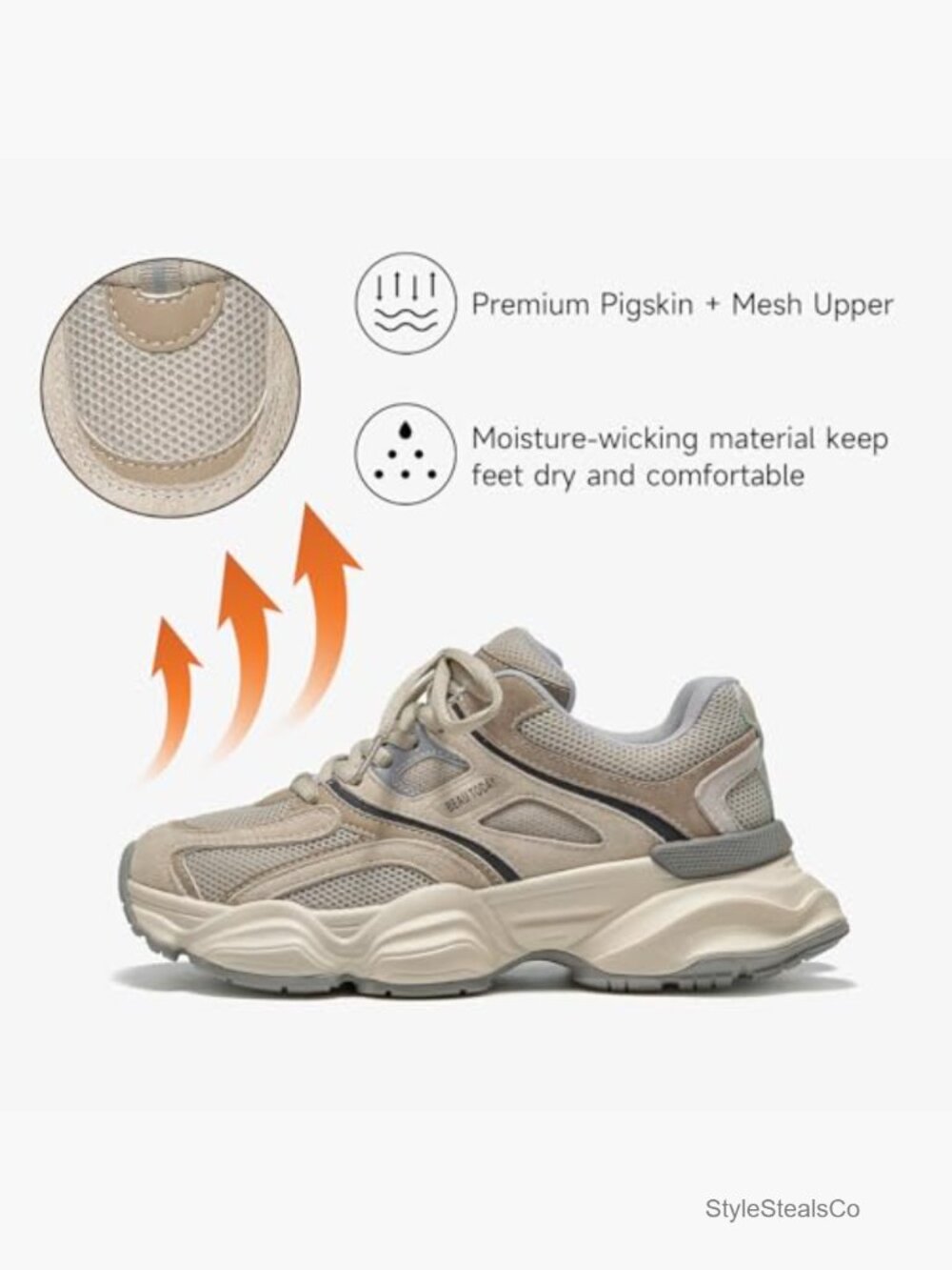 Women's Walking Shoes, Wide Sneakers, Retro Casual Fashion, Comfortable - Picture 4 of 7